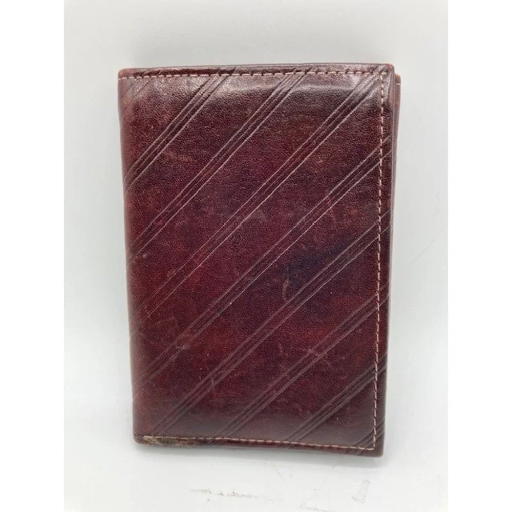 Prince Gardner Leather Tri-Fold Wallet Burgundy Stripe Key Holder VTG‎ 1980's